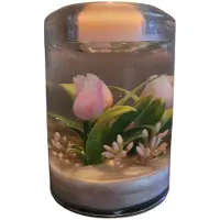 Gilde Oerhollands - waxinelichtje houder Hollandse tulpjes - rose wit - glas hoogte 11 cm doorsnede 7 cm sfeerlicht handgemaakt