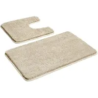 Famanu – Badkamermatset van 2 delen, antislip en wasbaar, zachte microvezel badmat en toiletmat, beige, 50 x 80 + 50 x 50 cm