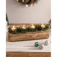 Unyqoos Houten Kerzenhouder met Kerstkrans voor Sfeervolle Tafeldecoratie