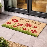 Famanu – Deurmat Kokos Bloem Weide Naturel 40x60 cm Antibacteriéle Entreemat Kokosmat Met Vinyl Drager Natuurlijk Materiaal 100% Kokos