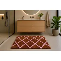 Rozenkelim Badmat met zacht pool bruin roze 90cm x 70cm