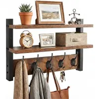 Famanu – Wandkapstok met 2 houten planken, multifunctionele kapstok voor het organiseren van jassen en accessoires, stijlvol en praktisch