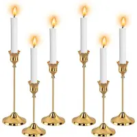 Famanu – Set van 6 gouden kandelaars, kaarsenstandaards voor staafkaarsen, ideaal voor bruiloften en feestelijke decoratie