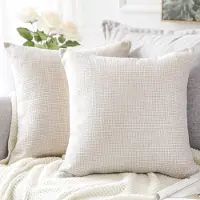 Famanu – Set van 2 linnen kussenslopen, decoratieve vierkante kussenslopen 60 x 60 cm, voor woondecoratie, bank en slaapkamer