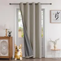 Famanu – 100% ondoorzichtige gordijnen met linnenlook, deurgordijn en verduisterende gordijnen met oogjes, thermo en koudebescherming, 210 x 132 cm