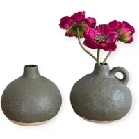 Home Society - Vaasjes - Keramiek - Set van 2 - Bolvorm - Grijs/Groen - Beige - 13 x 12 cm