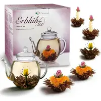 Creano Cadeauset bloementhee met glazen theepot, zwarte thee (6 theerozen/3 soorten)