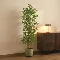 Famanu – Bamboe minimalistische decoratieve kunstplant van 100 cm, grote kunstplant voor binnen en buiten, realistisch ontwerp