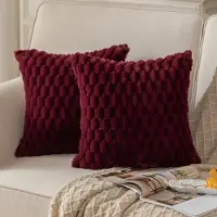 Famanu – Mandioo set van 2 bordeaux zachte pluche decoratieve kussenhoezen 40x40 cm (16x16 inch) wol fluweel kussenhoezen voor kunstbont pluche bank sofa bed woonkamer