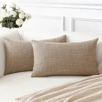 Famanu – Set van 2 effen linnen kussenhoezen, moderne sierkussens voor bank en slaapkamer, 30 x 50 cm, lichte koffie