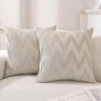 Famanu – Set van 2 fluwelen kussenhoezen 40 x 40 cm, zachte decoratieve kussenslopen met onzichtbare rits, duurzaam voor woonkamer en slaapkamer in havermoutkleur