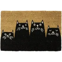 Famanu – Moderne kokosnoot deurmat met PVC antislip rug, handgeschilderde deurmat, afmetingen: 70 cm x 40 cm, zwart