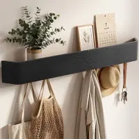 Famanu – Garderobelijst van 88 x 10 x 7,5 cm, wandgarderobe met plank, 10 verborgen kapstokken, kledinghaken voor entree, gang, woonkamer en slaapkamer in zwart