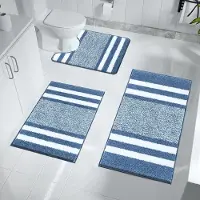 Famanu – Antislip 3 Stuks Badmatten en Toilet Mat Set Super Water Absorberende Bad Tapijt Sets Machine Wasbaar Microfiber Shaggy Douche Vloermatten voor Badkamer