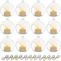 Unyqoos Set van 12 Glazen Theelichthouders met LED Kaars voor Feestelijke Decoratie