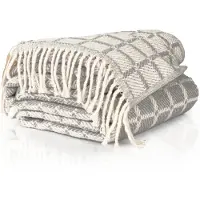 ANRO Tania Plaid Grijs 130x160 cm - Katoenmix - Met franjes