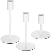 Famanu – Set van 3 witte kandelaars voor kegelvormige kaarsen, vintage metalen kandelaars voor tafeldecoratie thuis en tijdens feesten