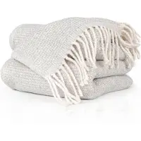 ANRO Plaid Emma Lichtgrijs 130x160cm – Woondeken Bankdeken Katoenmix Met Franjes Sprei Woonkamer