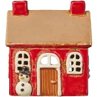 Ib Laursen - Keramieken Huisje - Kerst - Rood met Sneeuwpop - Waxinelichthouder
