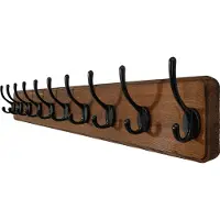 Famanu – Kapstokhaak van 98 cm, wandkapstok van hout met 10 haken, kapstokrail voor jassen, rustiek bruin