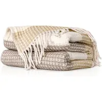 ANRO Plaid Beatriz Kastanjebruin 130x160cm – Woondeken Bankdeken Katoenmix Met Franjes Sprei