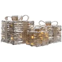 Lumineo 481196 LED Giftbox Rotan Met Strik - Set Van 3 - 25 x 25 x 30 cm