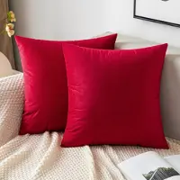 Famanu – Kussenslopen set van 2, fluweel in scharlakenrood, decoratief, 40 x 40 cm, voor woonkamer en slaapkamer