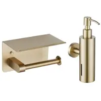 FortiFura Calvi toilet accessoireset - zeepdispenser - toiletrolhouder - met plateau - geborsteld messing (goud) SW1183053/SW1111569