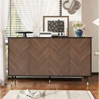 STILVORA Dressoir - Visgraatmotief Met 4 Deuren En Verstelbare Planken - Voor Woonkamer Hal En Eetkamer - MDF - 140x40x80 Cm - Zwart;Bruin