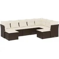 vidaXL 9-delige Loungeset met kussens poly rattan bruin