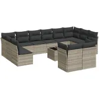 vidaXL 13-delige Loungeset met kussens poly rattan lichtgrijs