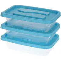 Excellent houseware Voorraadbakjes/bewaarbakjes - blauwe deksel - 3x stuks - 1020 ml - Keuken - Eten bewaren - Vershoudbakjes - kunststof
