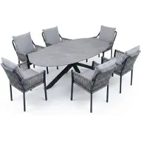 AVH-Collectie Puccini Fleur dining tuinset 220x120xH75 cm 7 delig antraciet keramiek