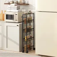 STILVORA Keukenkast Smal 13 Cm Met 5 Niveaus Op Wielen Metaal Zwart Voor Keuken Badkamer En Wasruimte Met Werkblad En Greep