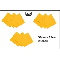 Wefiesta 20 stuks Servetten geel 33cm x 33cm - 3 laags - Cocktail servet diner eten knoeien restaurant BBQ thema feest verjaardag feest