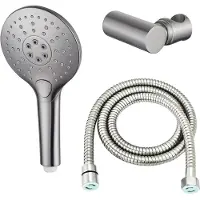 FortiFura Calvi Handdoucheset - ø12 - rond - 3 straalsoorten - met houder - met anti twist slang - 150cm - PVD - geborsteld RVS SW799447/sw720566 /sw706208