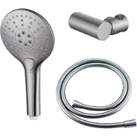FortiFura Calvi Handdoucheset - ø12 - rond - 3 straalsoorten - met houder - met gladde slang - 150cm - PVD - geborsteld RVS SW799447/SW720566/SW728177