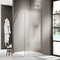FortiFura Galeria Inloopdouche - 140x200cm - afgeronde glaswand - rechts - mat glas - wandarm - geborsteld koper SW1421084/SW876702