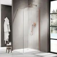 FortiFura Galeria Inloopdouche - 110x200cm - afgeronde glaswand - links - mat glas - wandarm - geborsteld koper SW1418376/SW876702