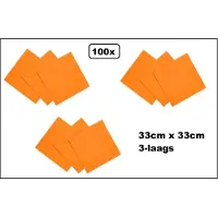 Wefiesta 100 stuks Servetten oranje 33cm x 33cm - 3 laags - Cocktail servet diner eten knoeien restaurant BBQ thema feest verjaardag feest