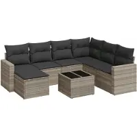 vidaXL 8-delige Loungeset met kussens poly rattan lichtgrijs