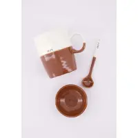 Zusss Theeset Cozy & Lovely - Theemok, Lepeltje & Dipschaaltje - Donkerrood/Wit - Ø8,3X10,3Cm Keramiek Rood / Wit