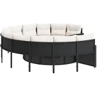 vidaXL Tuinbank met tafel en kussens rond poly rattan zwart