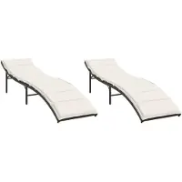 vidaXL Ligstoelen 2 st met kussens poly rattan bruin