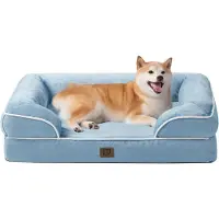 Sonstiges Orthopedisch hondenbed, 91x68 cm, met traagschuim en hoge rand, lichtblauw, wasbaar, waterdicht, antislip