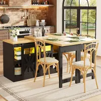 Flieks Multifunctionele eettafel met zijkast, combinatie van een 360° draaibare functie, een slimme verlichtingssysteem, een keukentafel en een bartafel. Afmetingen: 120-197 x 40 x 72 cm. Kleur: zwart