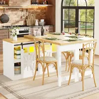 Flieks Multifunctionele eettafel met zijkast, combinatie van een 360° draaibare functie en een slim lichtsystem, keukentafel, bartafel, 120-197x40x72 cm, wit
