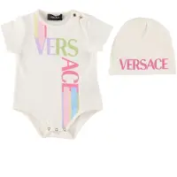 Versace Cadeaubox - Muts/Romper s/s - Wit/Roze m. Logo - - 12-18 mnd - Rompers Korte Mouw