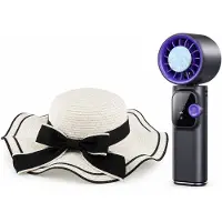 OEM - Zonnehoed en Ventilator Set - dames witte strandhoed met brede rand en strik - Aparte handventilator - Voor strand, reizen
