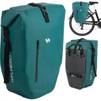 Unyqoos fietstas voor bagagedrager – 23–28 liter, 100% waterdicht, 61×31×16,5 cm, met handgreep en schouderband, verstelbare haken, mintgroen